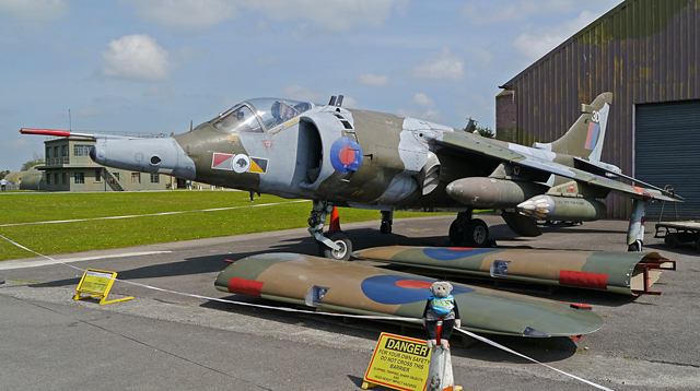 Mooch monkey at Yorkshire Air Museum, Elvington - Hawker Harrier GR3 and Hurricane wings
