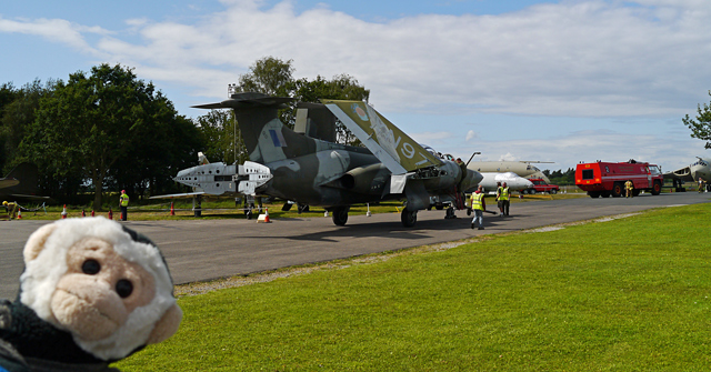 Mooch monkey at Yorkshire Air Museum, Elvington - the Blackburn Buccaneer S2 folds its wings