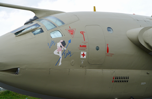 Mooch monkey at Yorkshire Air Museum, Elvington - Victor Lusty Linda nose art